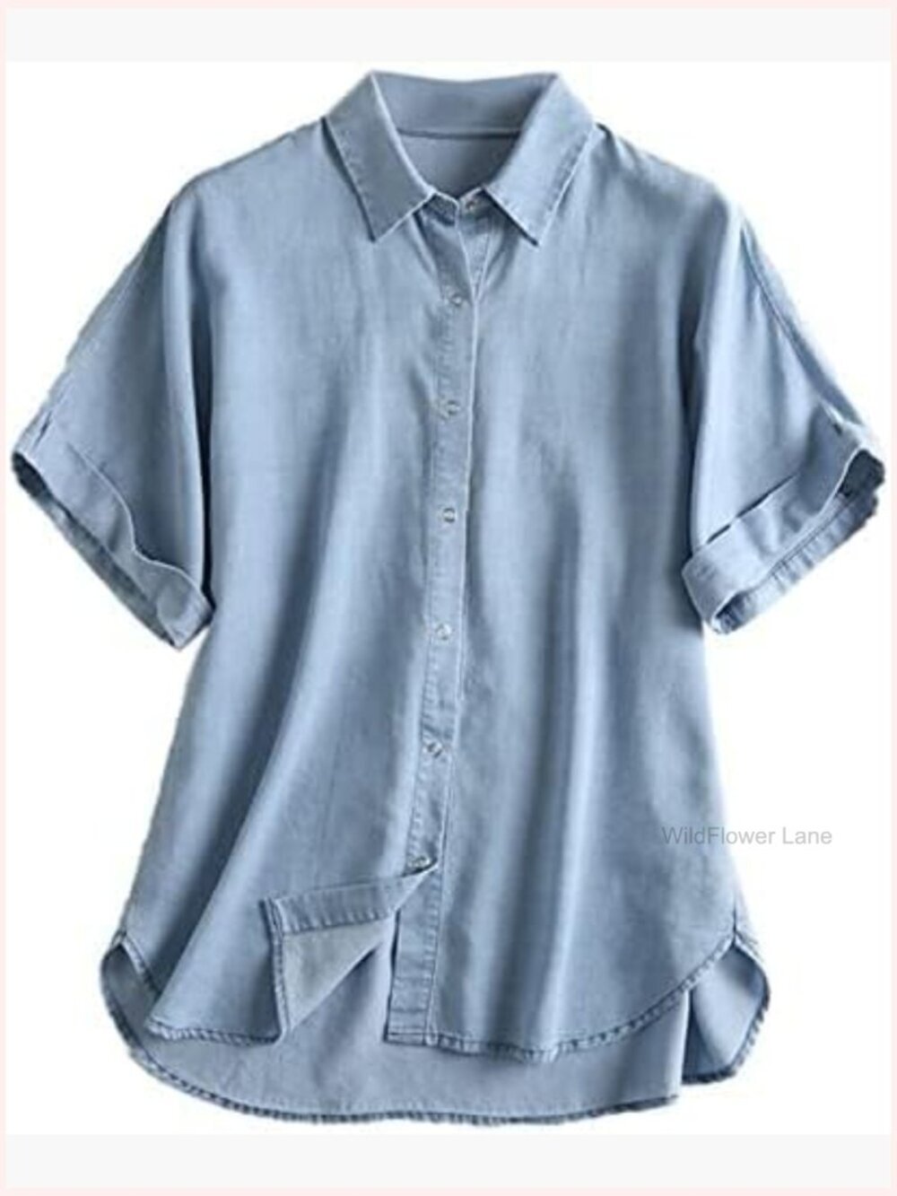 Women's Snap Button Denim Cotton Blend Short Sleeve Blouse - Classic Fit